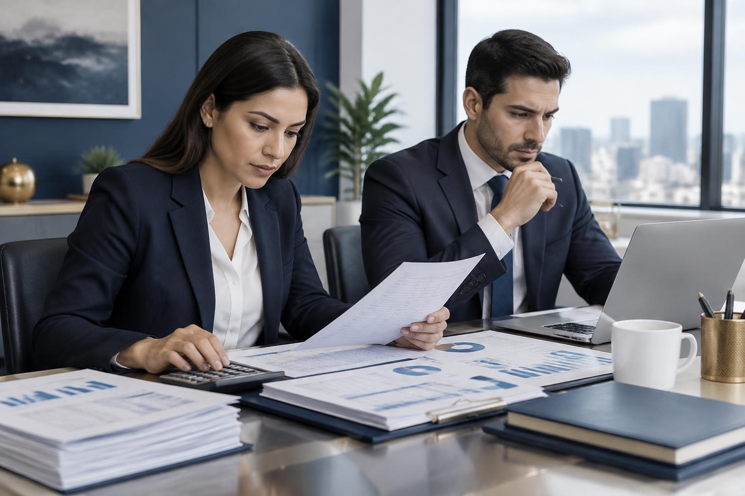 Auditores revisando documentación y controles internos