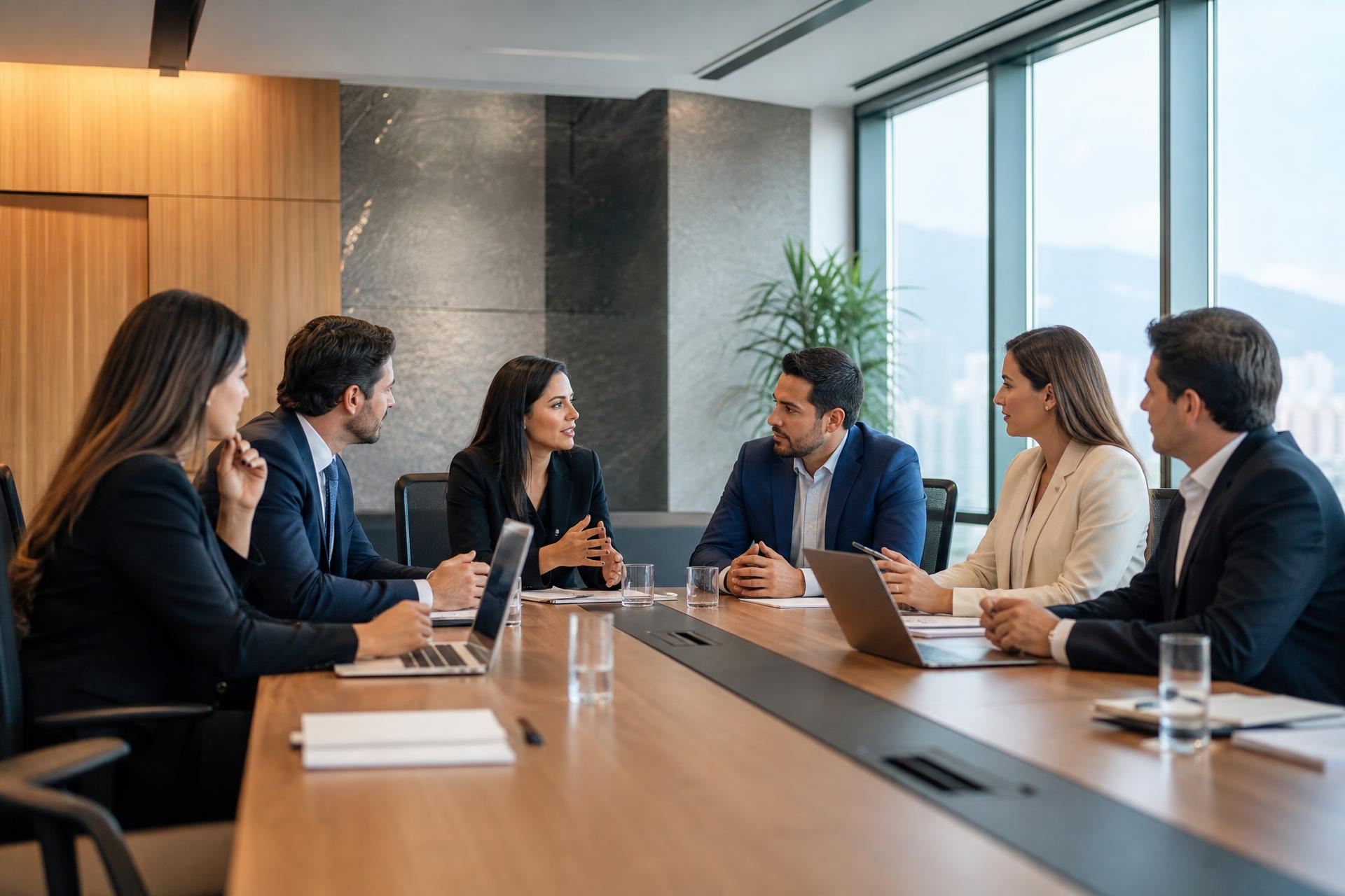 Equipo ejecutivo analizando decisiones empresariales